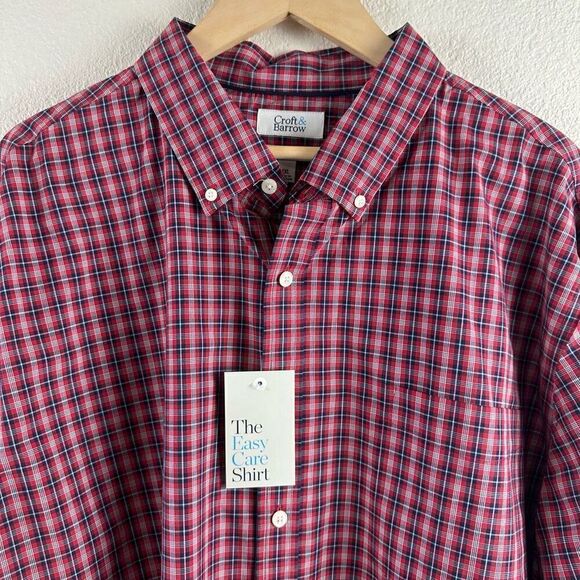 Croft & Barrow Men's XXL Long Sleeve Easy Care Button Up Shirt Red Plaid New - Picture 3 of 10